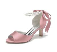 Gycdwjh Scarpe da Sposa Sandali Peep Toe con Tacco Gattino Perla Cinturino alla Caviglia Pompe da Sposa in Raso,Flesh Pink,41 EU