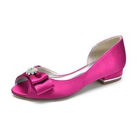 Gycdwjh Scarpe Matrimonio Donna Raso Flat con Strass Fiocco Peep Toe Slip on Donna Estive Bocca di Pesce Tacchi,Rose Red,42 EU