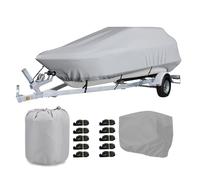 Gycdwjh Telo Copri Barca, Tendalino per Barca Impermeabile Tessuto Oxford 600D Telo Copribarca Antivento e Resistente ai Raggi UV con Cofano Motore,Grigio,17~19FT:600 * 230cm