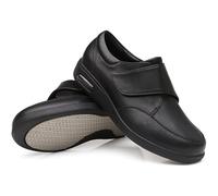 GYCF Scarpe Pelle per Diabetici, Scarpe Ortopediche dalla vestibilità Extra Larga per Uomo,Scarpe Ortopediche con Chiusura Facile,Scarpe Regolabili per Piedi Gonfi,Nero,41EU