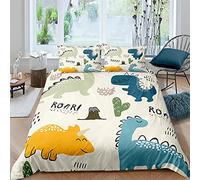 GYDGS Copripiumino una piazza e mezza Bambini dinosauri bianchi Stampato 3D Set Copripiumino 200x200 Set Biancheria da Letto Microfibra con Cerniera + 2 Federa per Cuscino 50x80 cm