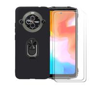GYDQQKJ Cover per Blackview BV8200 (6.50") + [2X HD Schermo Pellicola Protettiva in Vetro Temperato], Morbido Silicone Custodia Nero TPU Supporto Anello Case (Nero Anello Phone)