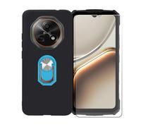 GYDQQKJ Cover per Doogee Fire 7 (6.60") + Pellicola Protettiva in Vetro Temperato, Morbido Silicone Custodia Nero TPU Supporto Anello Case - HD Schermo Protettore (Blu Anello Phone)