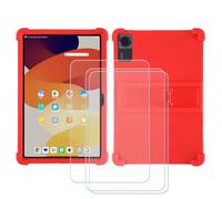 GYDQQKJ Cover per Lenovo Tab K11 Gen2 (11.0") + 3 Pezzi Pellicola Protettiva in Vetro Temperato, Morbido Silicone Custodia Rosso TPU Case - HD Schermo Protettore per - Rosso