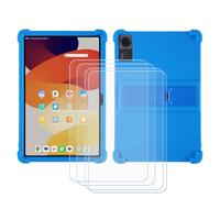 GYDQQKJ Cover per Lenovo Tab K11 Gen2 (11.0") + 4 Pezzi Pellicola Protettiva in Vetro Temperato, Morbido Silicone Custodia Blu TPU Case - HD Schermo Protettore per - Blu