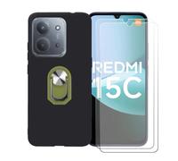 GYDQQKJ Cover per Poco C85 (6.90") + [2X HD Schermo Pellicola Protettiva in Vetro Temperato], Morbido Silicone Custodia Nero TPU Supporto Anello Case (Verde Anello Phone)