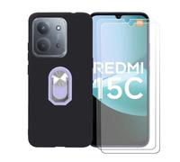 GYDQQKJ Cover per Poco C85 (6.90") + [2X HD Schermo Pellicola Protettiva in Vetro Temperato], Morbido Silicone Custodia Nero TPU Supporto Anello Case (Violetta Anello Phone)