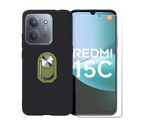 GYDQQKJ Cover per Poco C85 (6.90") + Pellicola Protettiva in Vetro Temperato, Morbido Silicone Custodia Nero TPU Supporto Anello Case - HD Schermo Protettore (Verde Anello Phone)