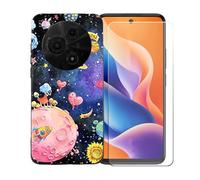 GYDQQKJ Cover per TCL 605 + Pellicola Protettiva in Vetro Temperato, Morbido Silicone Custodia Nero TPU Case - HD Schermo Protettore per TCL 605 (6.67") - LLM38