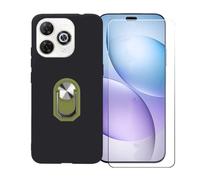 GYDQQKJ Cover per Wiko Hi Enjoy 80 Pro (6.70") + Pellicola Protettiva in Vetro Temperato, Morbido Silicone Custodia Nero TPU Supporto Anello Case - HD Schermo Protettore (Verde Anello Phone)