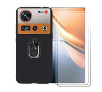 GYDQQKJ Cover per ZTE Nubia Z70S Ultra (6.85") + [2X HD Schermo Pellicola Protettiva in Vetro Temperato], Morbido Silicone Custodia Nero TPU Supporto Anello Case (Nero Anello Phone)
