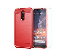GYDQQKJ DQG Custodia per Nokia 3.2 (6.26"), Ultrasottile Fibra di Carbonio Silicone Case TPU Shell Morbida Copertura Cover + Pellicola Protettiva in Vetro Temperato