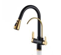 GYEQXKT Rubinetto da Cucina a 3 Vie con doccetta Estraibile - Miscelatore a Collo di Cigno Oro e Nero, Rubinetto per lavello per Acqua Potabile 3 in 1 per Cucina Moderna e Design Elegante