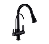 GYEQXKT Rubinetto da Cucina a 3 Vie con doccetta Estraibile - Miscelatore a Collo di Cigno Oro e Nero, Rubinetto per lavello per Acqua Potabile 3 in 1 per cucine Moderne e Design Elegante
