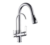 GYEQXKT Rubinetto da Cucina a 3 Vie con doccetta Estraibile - Miscelatore a Collo di Cigno Oro e Nero Rubinetto per lavello per Acqua Potabile 3 in 1 per cucine Moderne Design Elegante e f