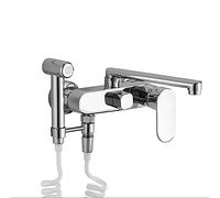 GYEQXKT Rubinetto da Cucina a Parete Nero con doccetta Estraibile e beccuccio Girevole, Miscelatore a Doppia modalità, 25 cm, Prodotto in Cina