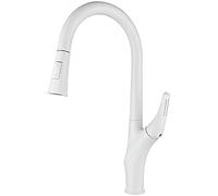 GYEQXKT Rubinetto da Cucina con doccetta Estraibile, Girevole, in Ottone, monoforo, per Acqua Calda e Fredda, Design Moderno in Bianco e Nero, lavello salvaspazio