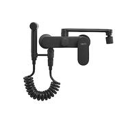 GYEQXKT Rubinetto da Cucina Nero a Parete con doccetta Estraibile e beccuccio Girevole da 25 cm, Miscelatore a Doppia modalità, Prodotto in Cina