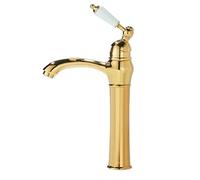 GYEQXKT Rubinetto per Bagno in Ottone Vintage, Miscelatore monocomando, 1 Foro per Acqua Calda e Fredda, Design ad Arco Alto, Lussuosa Finitura Dorata, Ideale per lavello e Cucina.