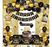 GYESXYW Decorazioni Compleanno, Palloncini Compleanno Oro E Nero Lattice Decorazioni Balloon Oro Confetti Palloncino, Happy Birthday Cake Topper per Uomo Donna Ragazzo Ragazza Decorazioni Festa