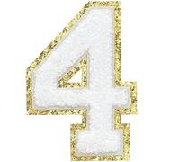 GYGYL 3 toppe in ciniglia glitterate a forma di numero, termoadesive di grandi dimensioni, per la decorazione del costume della squadra, altezza 10 cm, numero 4