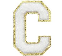 GYGYL - 3 toppe in ciniglia glitterate con lettere glitterate, termoadesive di grandi dimensioni, per decorazione costume di squadra, altezza 10,5 cm, lettera C