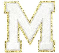 GYGYL - 3 toppe in ciniglia glitterate con lettere glitterate, termoadesive di grandi dimensioni, per decorazione costume di squadra, altezza 10,5 cm, lettera M