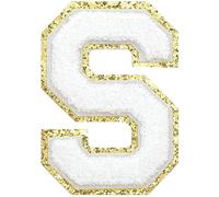 GYGYL - 3 toppe in ciniglia glitterate con lettere glitterate, termoadesive di grandi dimensioni, per decorazione costume di squadra, altezza 10,5 cm, lettera S