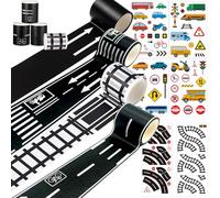 GYHWOFUL Washi - Set di 4 rotoli di nastro adesivo per autostrada e strada, 6 adesivi curvi, 4 segnali stradali, autoadesivo, per bambini, per puzzle fai da te, arte decorativa