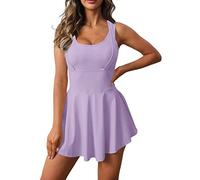 Gyiefcg Abito da donna senza maniche 2 in 1 per tennis e golf, da allenamento, con pantaloncini integrati, Viola, L