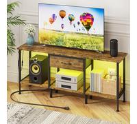 GYIIYUO Supporto TV LED con presa e cassetti in tessuto per TV da 55 50 45 pollici - centro di intrattenimento e consolle TV industriale per soggiorno, camera da letto, 47 pollici, marrone rustico
