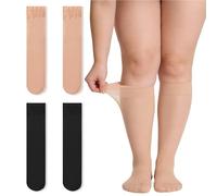 GYIOFAI 2 Paia Gambaletti Donna, Gambaletto Donna Riposante a Compressione Graduata, Gambaletti Taglie Grandi, Bordo Comfort Super Estensibile per Gambe Formose, Calze Donna 20 denari (Nero, Nude)