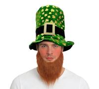 GYIOFAI 2 Pezzi Cappello Leprechaun, Folletto Verde, Con Barba, Cappello Tuba Trifoglio Irish Man St. Patrick per Adulti Con Trifoglio, per Shrovetide, Carnival, Parade, Motto Party, Irish Pub (Verde)