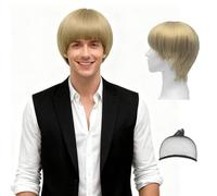 GYIOFAI Parrucca Bionda Corta per Uomo, Retrò Parrucche Caschetto Corti Parrucca Halloween Carnaval Fête de Cheveux Synthétique con Frangia pour Adulto Cosplay Costume (Bionda)