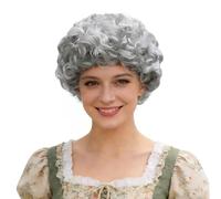 GYIOFAI Parrucca da Vecchia Signora, Parrucca da Nonna Corta Riccia, Parrucca da Nonna Afro per Donna per Uso Quotidiano Carnevale Giornata Mondiale del Libro Halloween Cosplay (Argento)