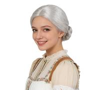 GYIOFAI Parrucca da Vecchia Signora per Donna, Parrucca da Nonna con Parruccas da Chignon per Carnevale Giornata Mondiale del Libro Uso Quotidiano Halloween Cosplay (Argento)