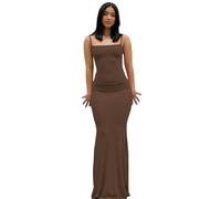 Gyios Abito Donna Sottoveste in Raso da Donna, Maxi Slim Senza Maniche E Schiena Scoperta per Feste Primaverili Ed Eleganti Abiti Sera Y2k-Marrone-l