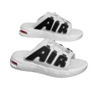 Gyios Ciabatte Uomo Tessuto Lettera Patch Diapositive, Cuscino in Gomma Outsole Sandali Antiscivolo per La Spiaggia E Strada Quotidiana Indossamento Estivo Casual-white-42