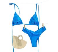 Gyios Costume Donna Nero Scintillante Stringa Bikini Set, Ruched Triangolo Top & Alto Taglio Twist Fondo, Sexy Due Pezzi Costumi da Bagno per La Spiaggia Piscina Vacanza-1104bu1-m