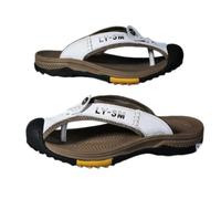 Gyios Infradito Uomo Flip Flops In Pelle Tanga Degli Uomini, Piatto Massaggio Gomma Antiscivolo Sandali Da Spiaggia Per L'estate All'aperto A Piedi-43-white