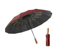 Gyios Ombrello Pieghevole Automatico Antivento A 32 Stecche, Ampio Tettuccio per Viaggi d'Affari con Manico in Legno Compatto Protezione dal Sole E dalla Pioggia-Vino Rosso -32 Osso