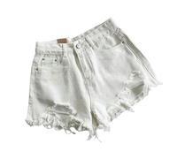 Gyios Pantaloncini Donna Shorts in Denim Estivo Donne Strappate Buchi in Alto Jeans Corto Femminile Strade Occasionale Largo Gamba Dritta Pantaloni Corti-Bianco Senza Cintura-l