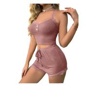 Gyios Pigiama da Donna Pantaloncini Gioco per Il del Waffle Casuali-Rosa-m