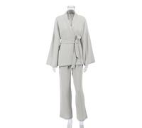 Gyios Pigiama da Donna Pants Long Sleeve Abbattinatura A Vapore -Grigio-XL