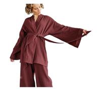 Gyios Pigiama da Donna Pants Long Sleeve Abbattinatura A Vapore -Rosso-s