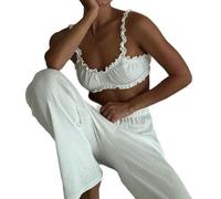 Gyios Pigiama da Donna Schermate A Bretelle per La Pelle dei Pantaloni Biancheria Intima Piame Due Pezzi Vestiti Casa Femminile-Bianco-m