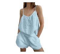 Gyios Pigiama da Donna Shorts A Doppio Strato per Pigiami Sexy Donna, Cortometraggi La Casa Set Abiti Casa-Blu-m