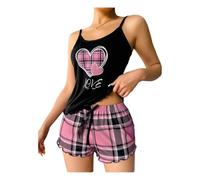 Gyios Pigiama da Donna Stampa per Il Cuore A 2 Pezzi Summer Set Scoop Scollo Cami E Shorts Boungewear-Rosa-s