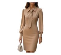 Gyios Vestito Donna Autunno alla Moda Confortevole Elegante Cintura Abito A Maniche Lunghe per Le Donne-Khaki-s