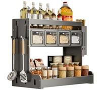 GYJZZW Mensola da cucina per condimenti e spezie, montaggio a parete, con ganci e porta utensili, da appendere, per zucchero, sale, pepe, olio (4 scatole)